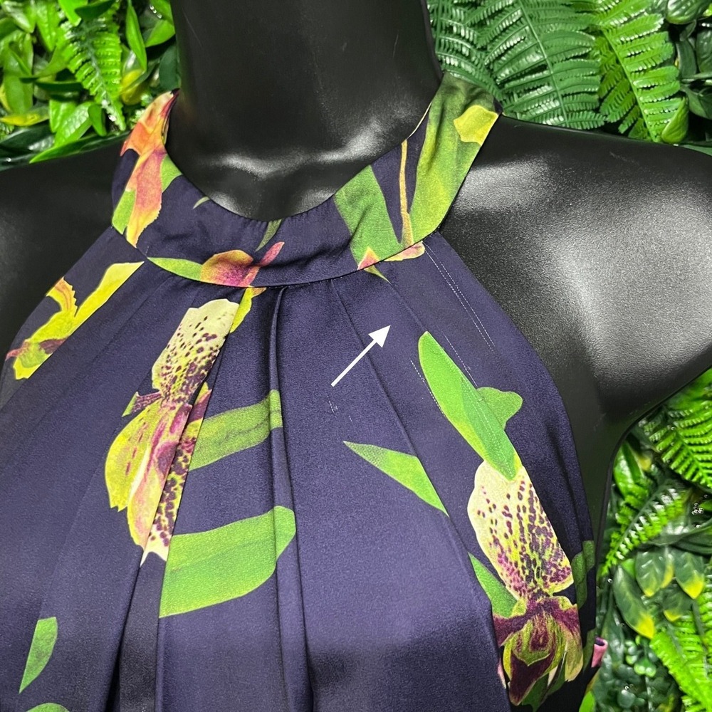 Karen Millen Atelier Pants Jumpsuit 8 Navy Purple Floral Halter Wide Leg 4055 - Picture 7 of 9